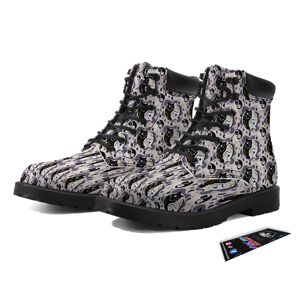 Yin Yang Black And White Cat Sleep Print Pattern Boots-grizzshop