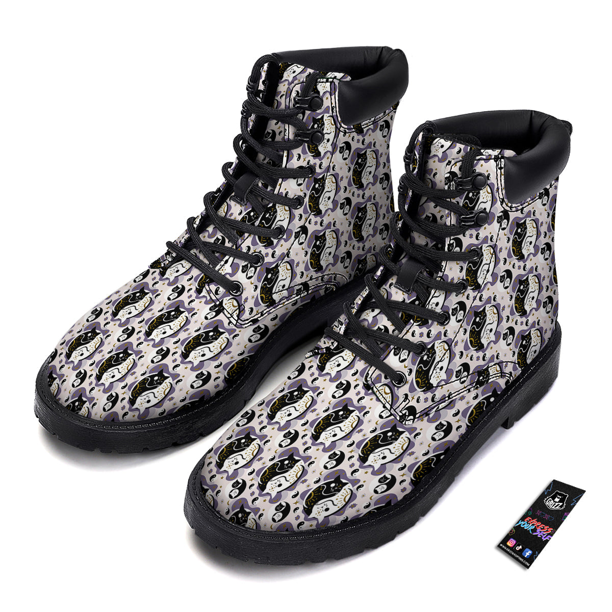 Yin Yang Black And White Cat Sleep Print Pattern Boots-grizzshop