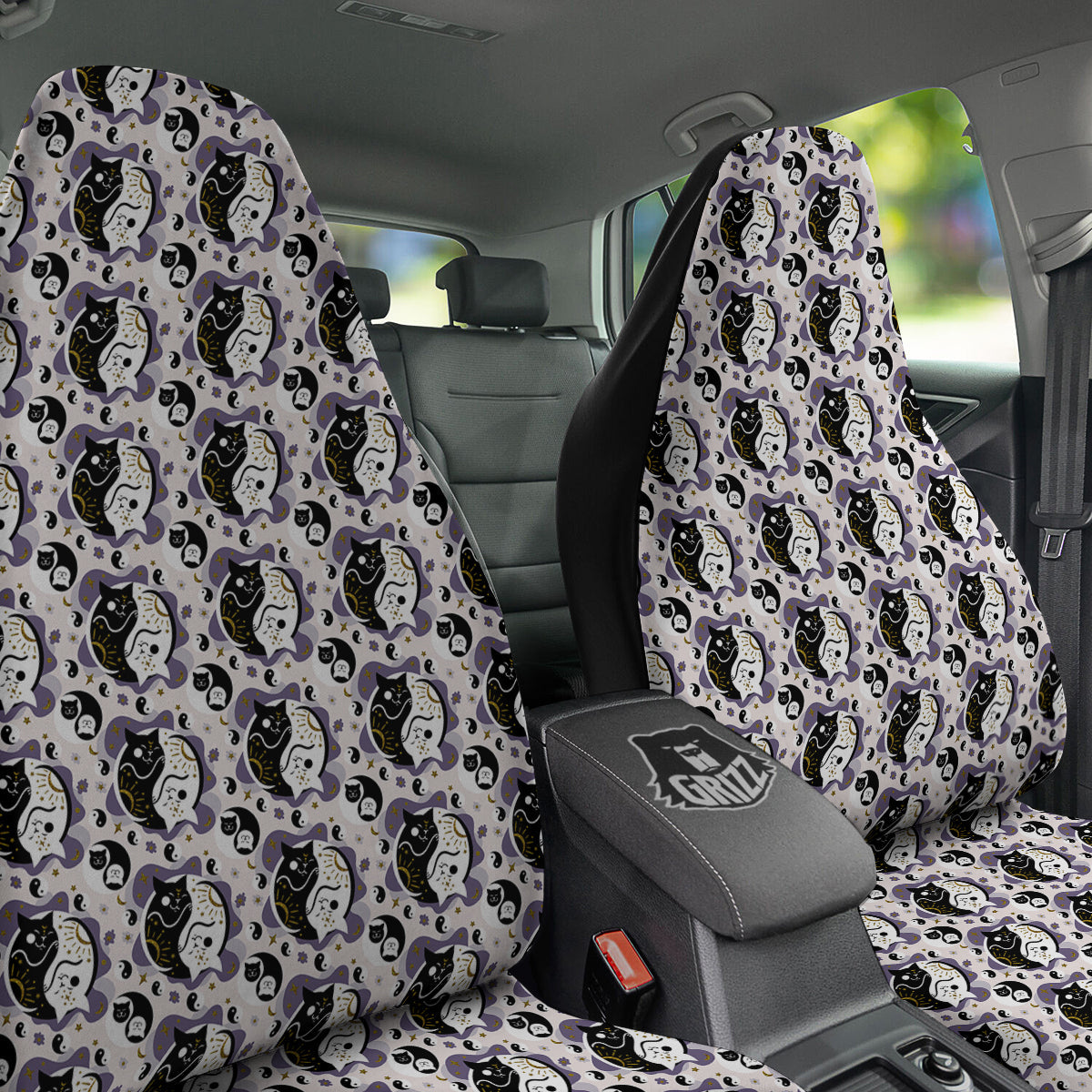 Yin Yang Black And White Cat Sleep Print Pattern Car Seat Covers-grizzshop