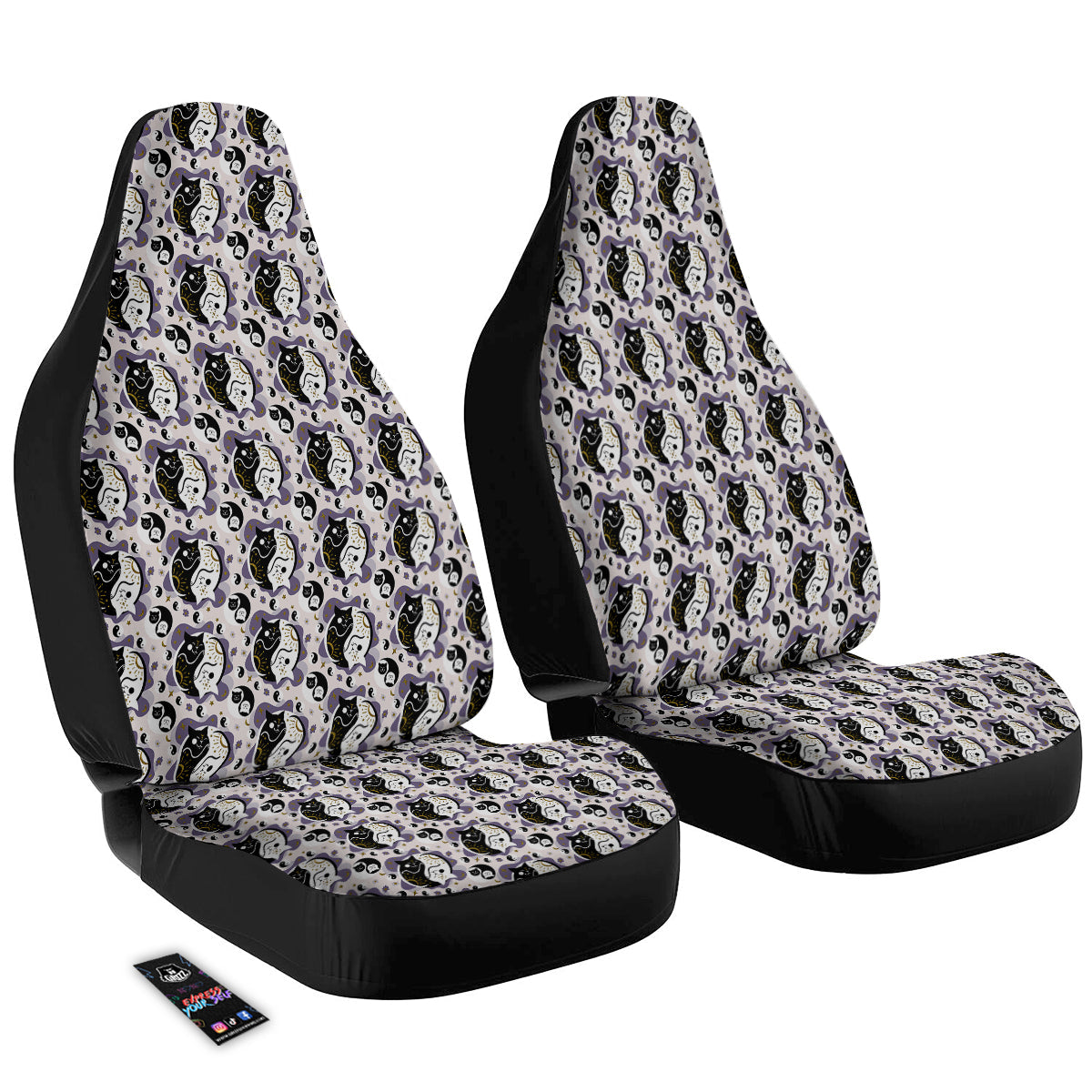 Yin Yang Black And White Cat Sleep Print Pattern Car Seat Covers-grizzshop