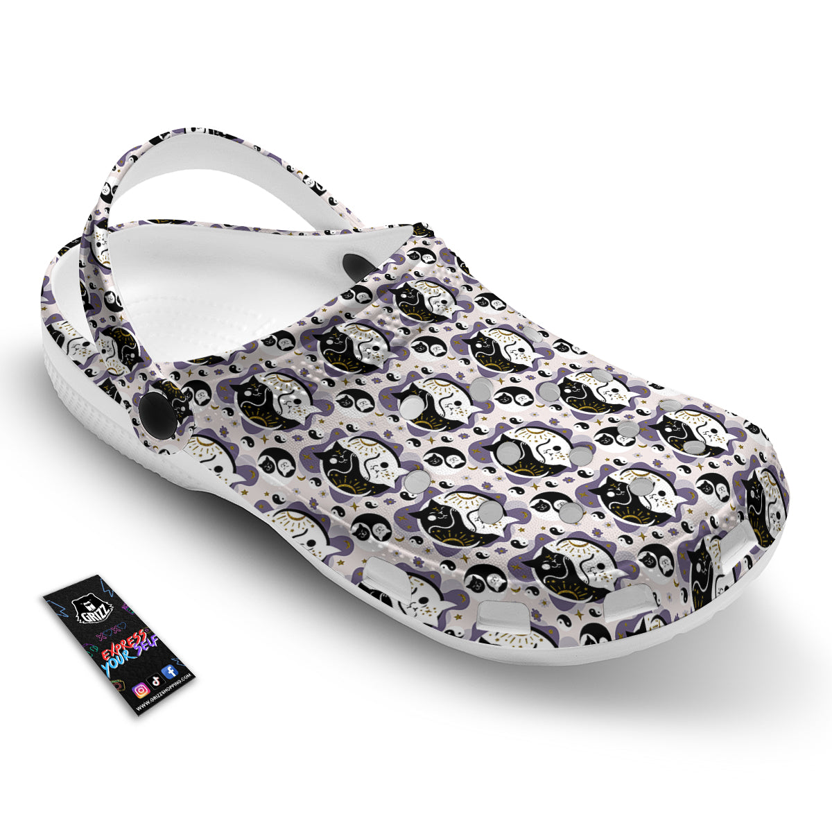 Yin Yang Black And White Cat Sleep Print Pattern Clog-grizzshop