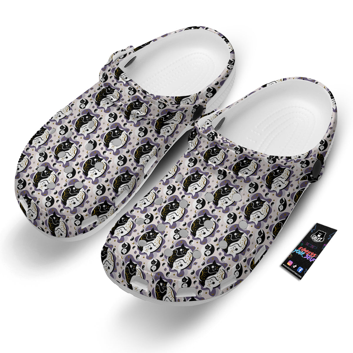 Yin Yang Black And White Cat Sleep Print Pattern Clog-grizzshop