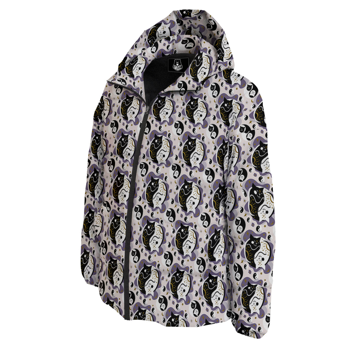 Yin Yang Black And White Cat Sleep Print Pattern Down Jacket-grizzshop