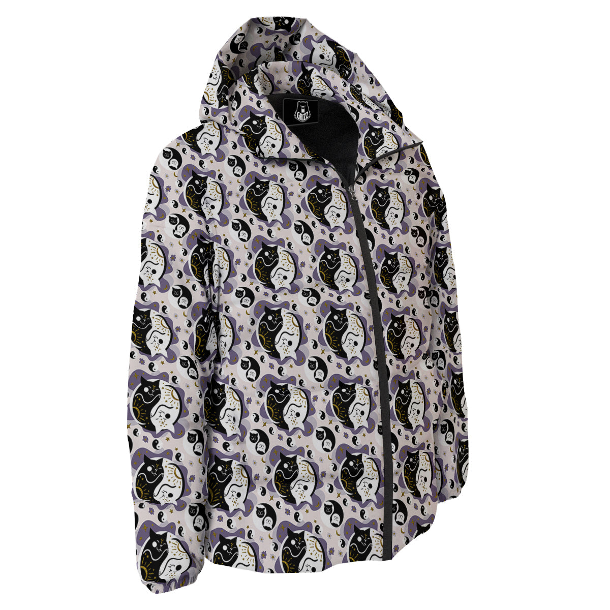 Yin Yang Black And White Cat Sleep Print Pattern Down Jacket-grizzshop