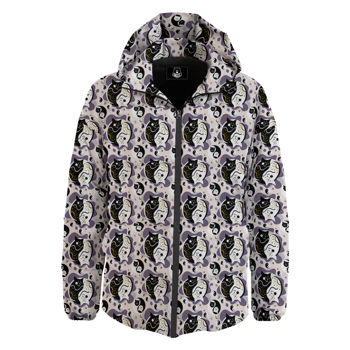 Yin Yang Black And White Cat Sleep Print Pattern Down Jacket-grizzshop