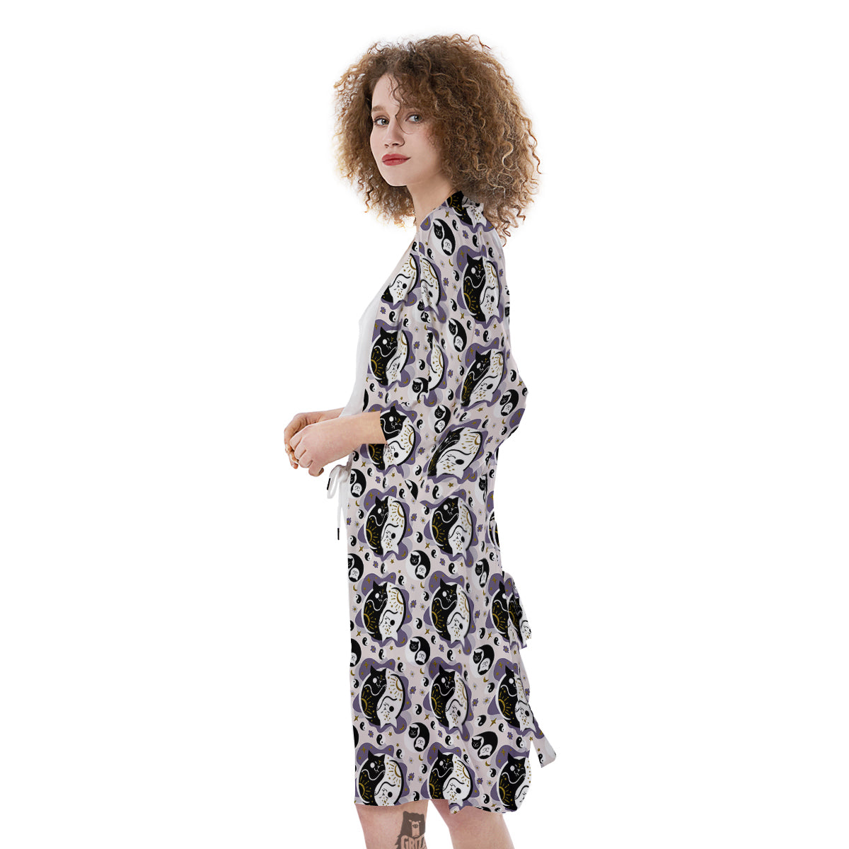 Yin Yang Black And White Cat Sleep Print Pattern Kimono-grizzshop
