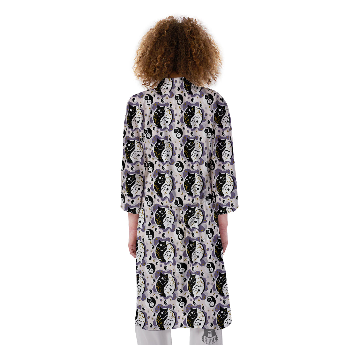 Yin Yang Black And White Cat Sleep Print Pattern Kimono-grizzshop