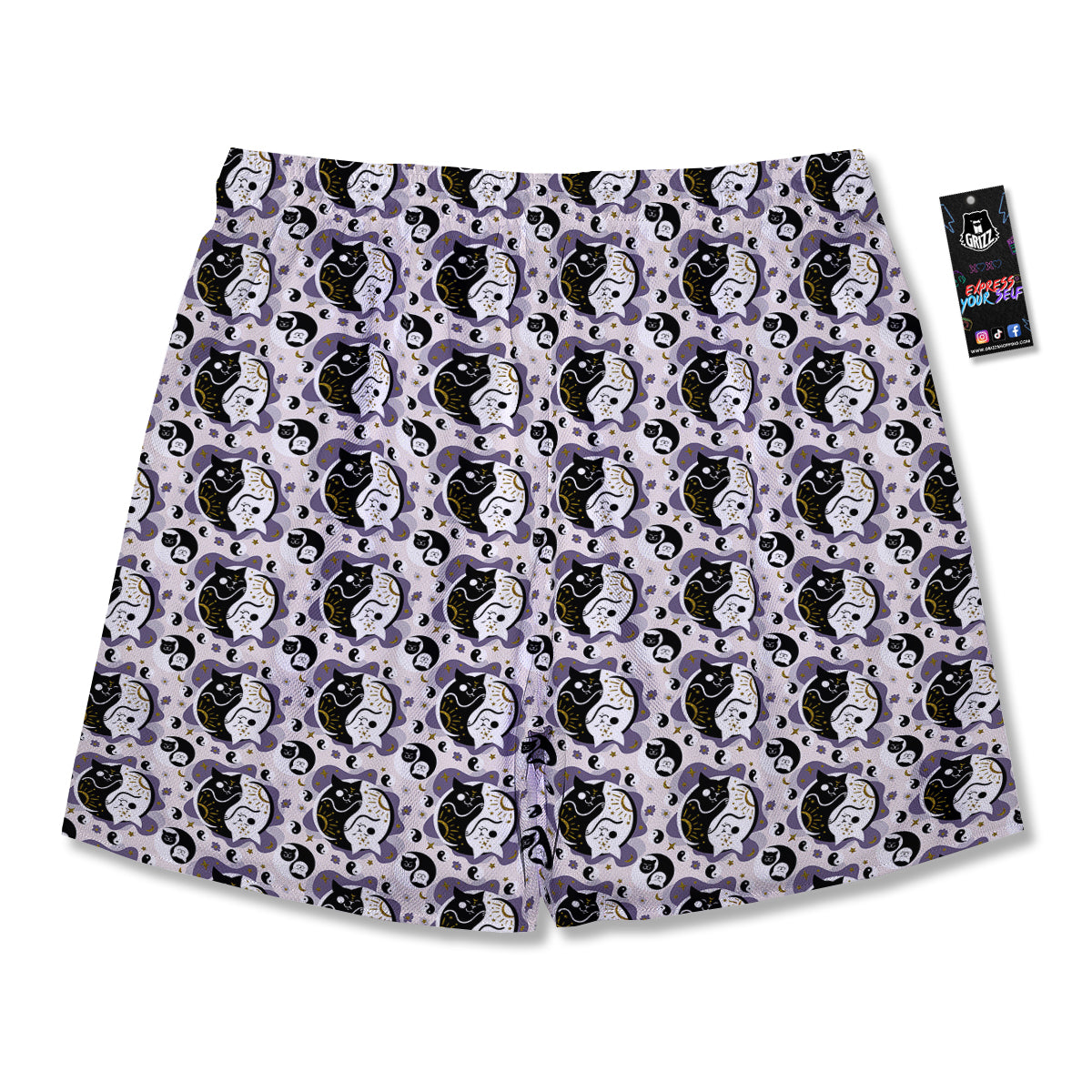 Yin Yang Black And White Cat Sleep Print Pattern Men's Running Shorts-grizzshop