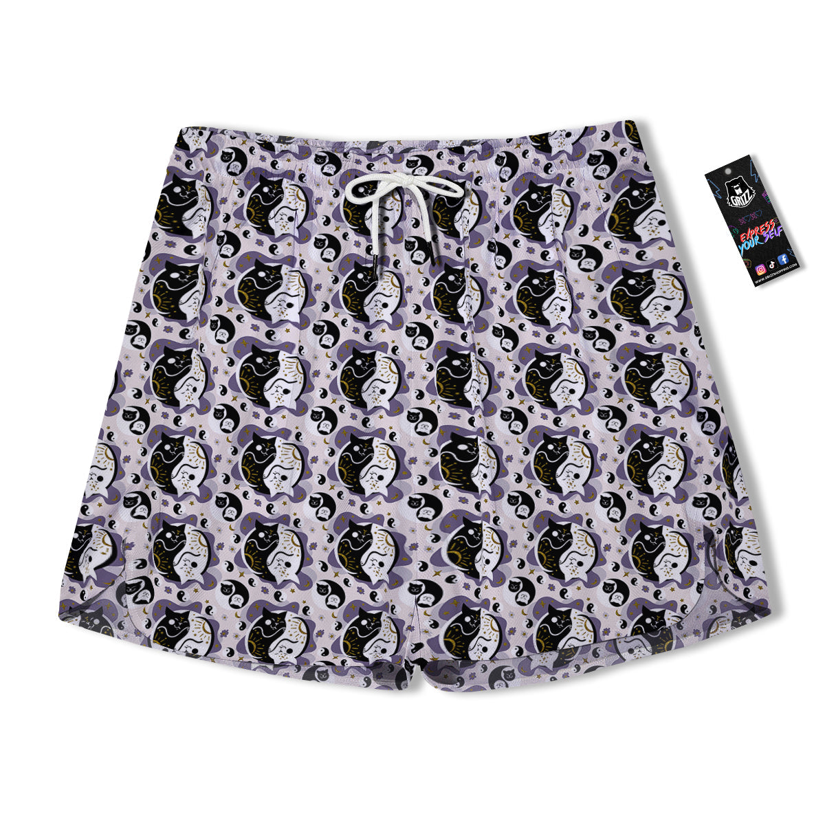Yin Yang Black And White Cat Sleep Print Pattern Men's Running Shorts-grizzshop