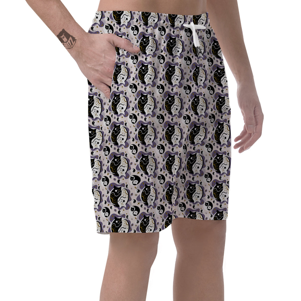 Yin Yang Black And White Cat Sleep Print Pattern Men's Shorts-grizzshop