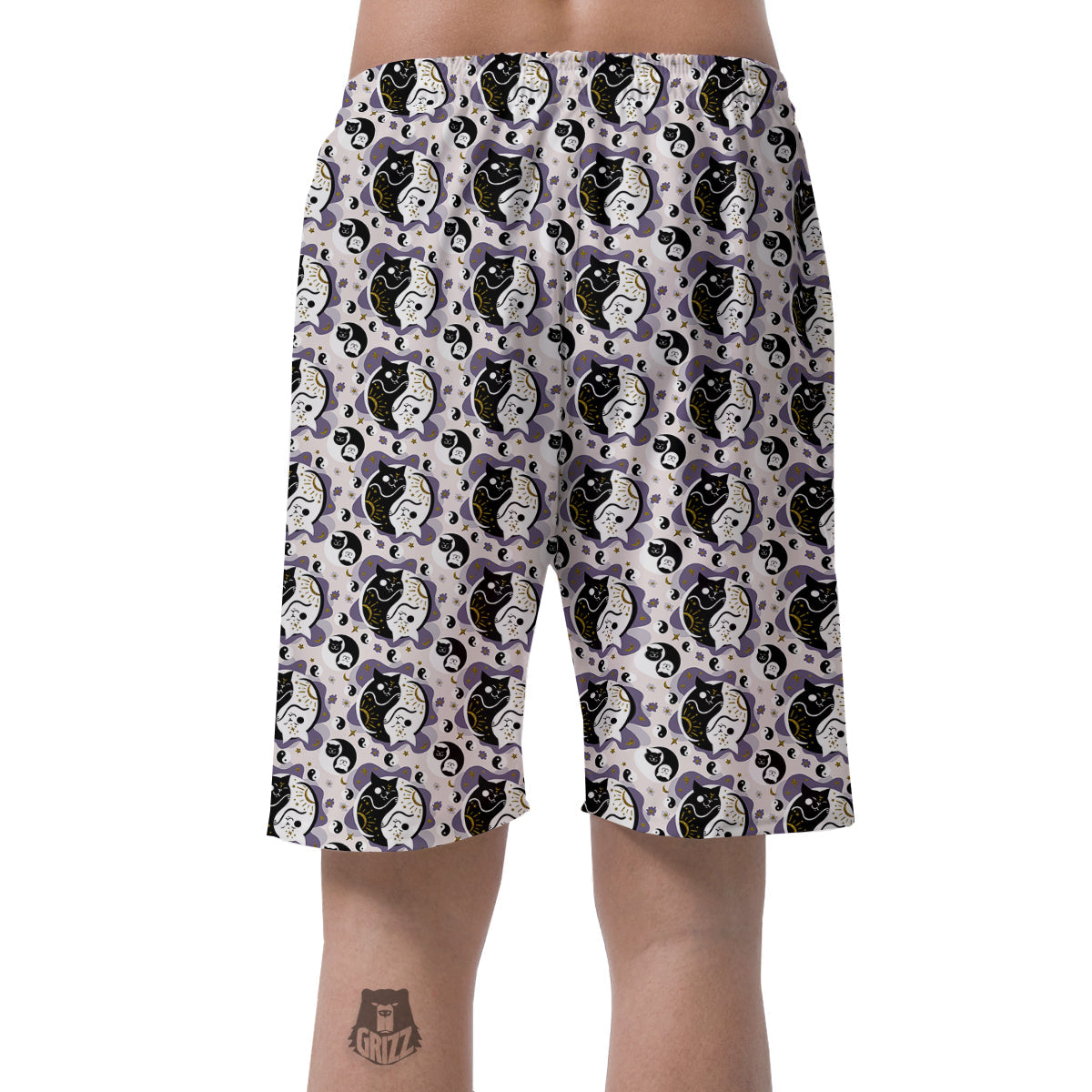 Yin Yang Black And White Cat Sleep Print Pattern Men's Shorts-grizzshop