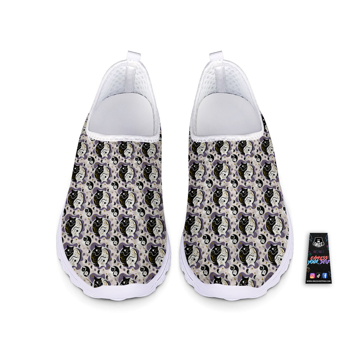 Yin Yang Black And White Cat Sleep Print Pattern Nurse Shoes-grizzshop