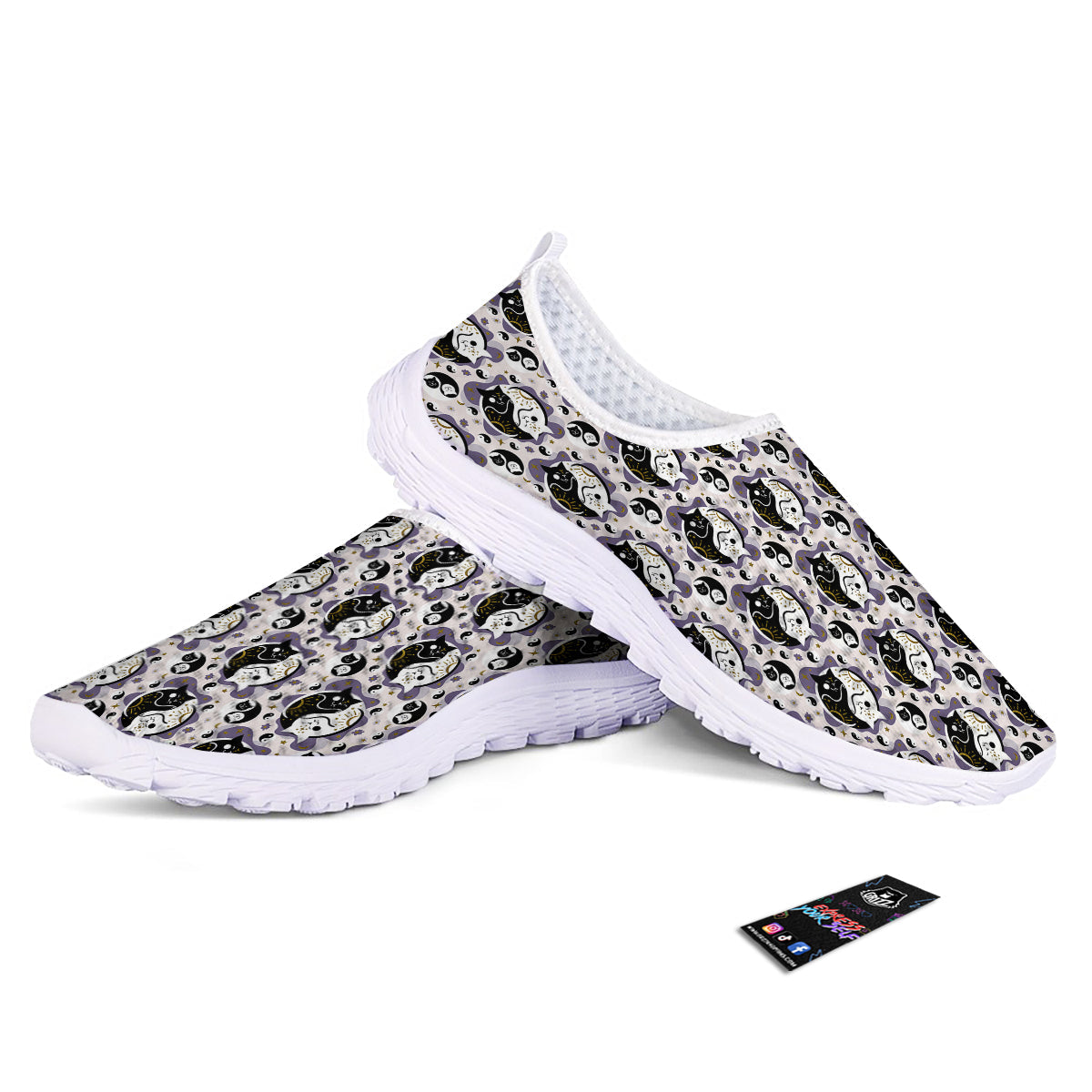 Yin Yang Black And White Cat Sleep Print Pattern Nurse Shoes-grizzshop