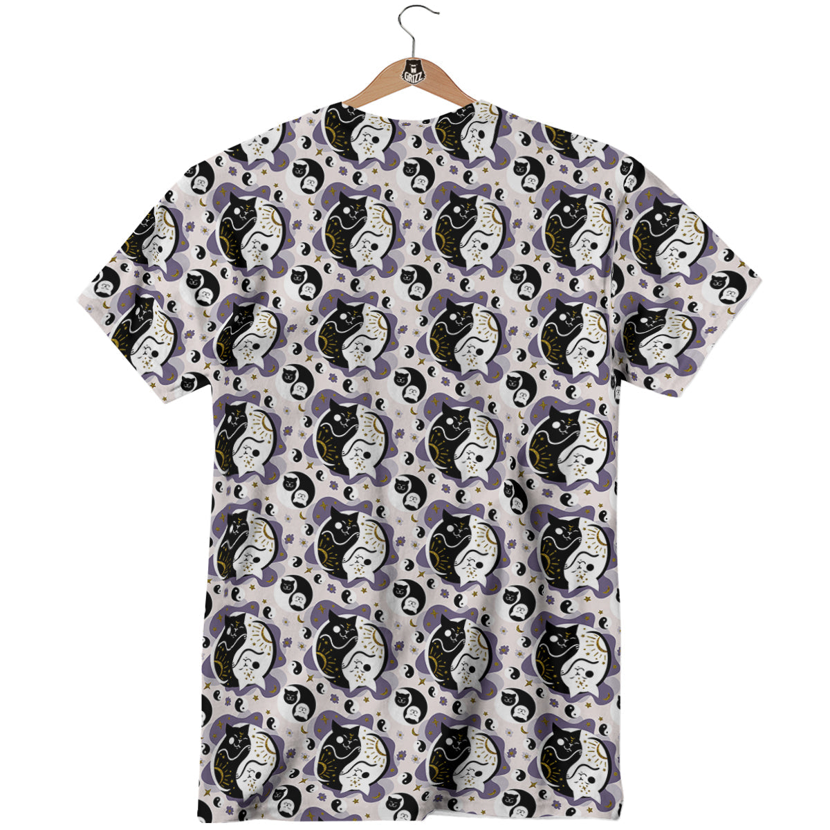 Yin Yang Black And White Cat Sleep Print Pattern T-Shirt-grizzshop