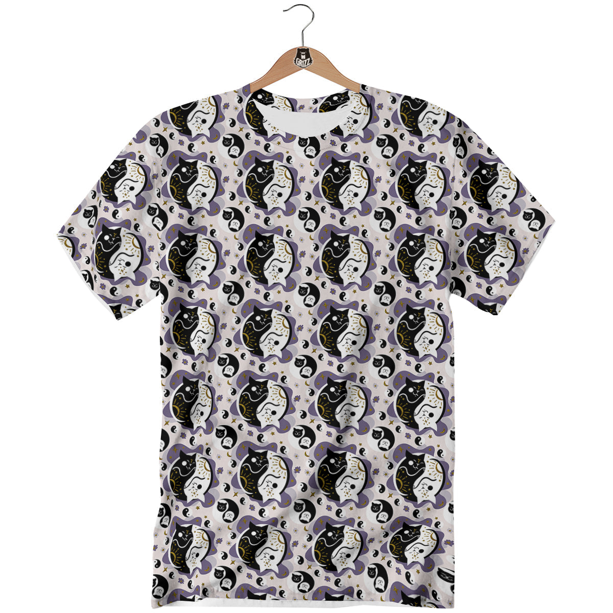 Yin Yang Black And White Cat Sleep Print Pattern T-Shirt-grizzshop