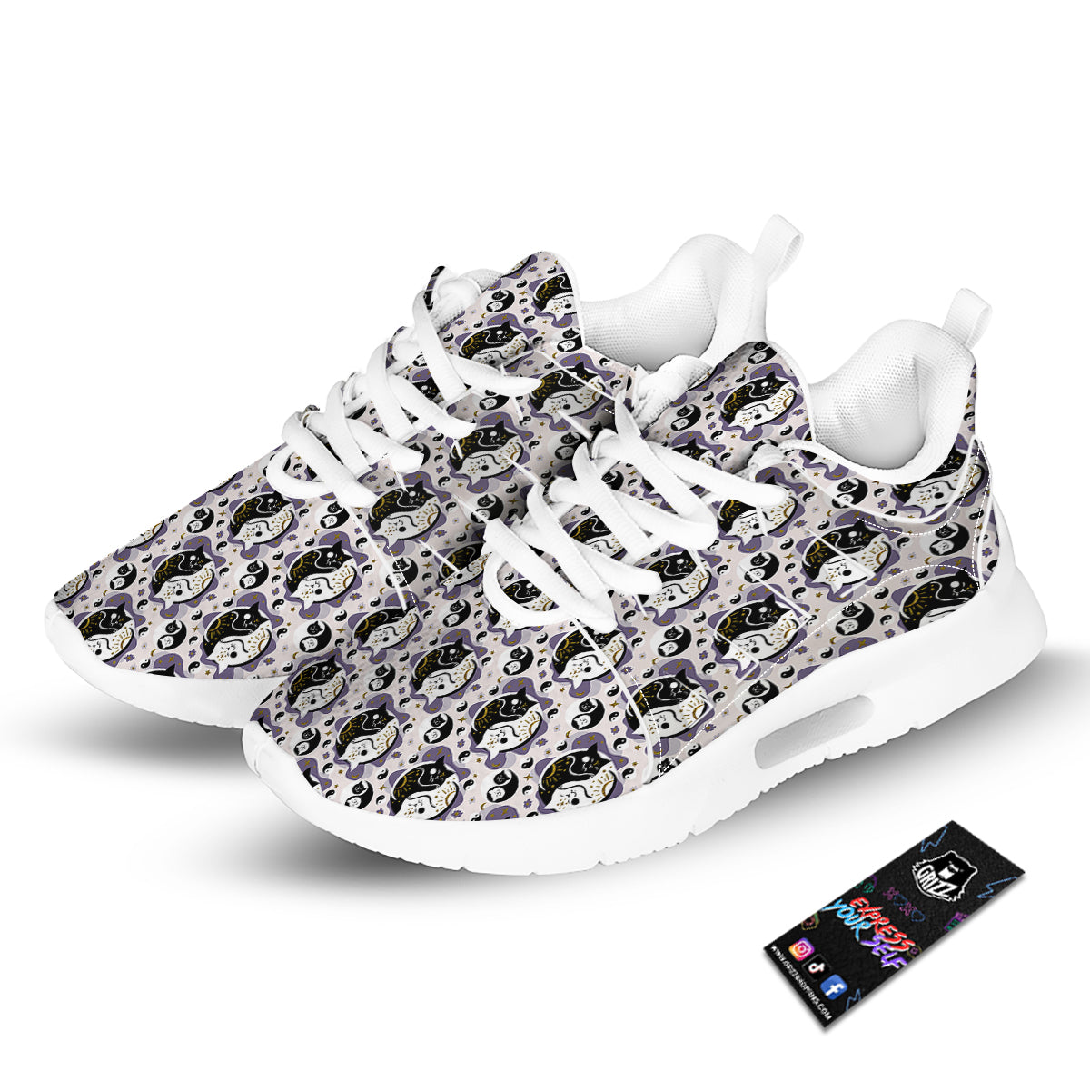 Yin Yang Black And White Cat Sleep Print Pattern Tennis Shoes-grizzshop