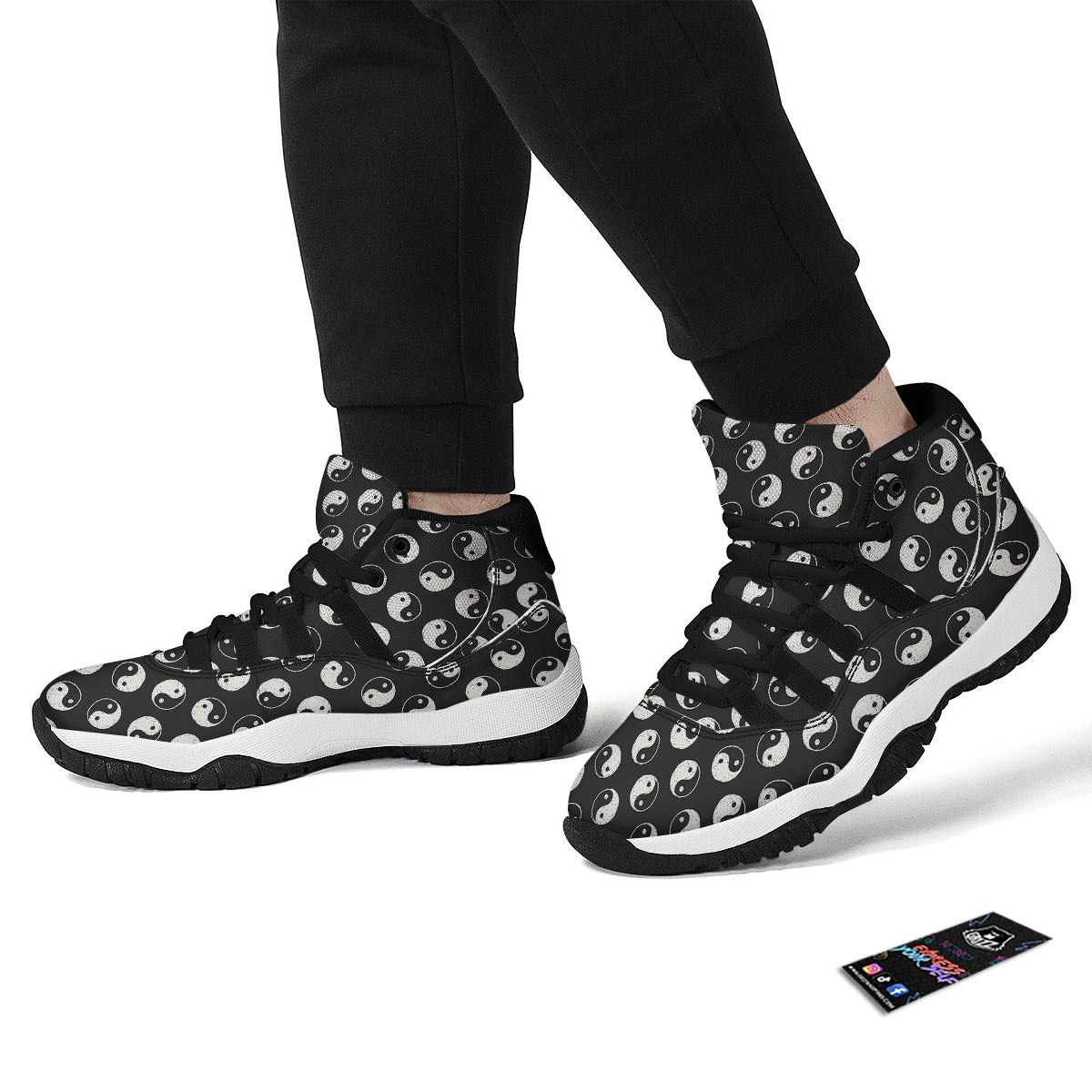 Yin Yang Black Pattern Print Black Bball Shoes-grizzshop