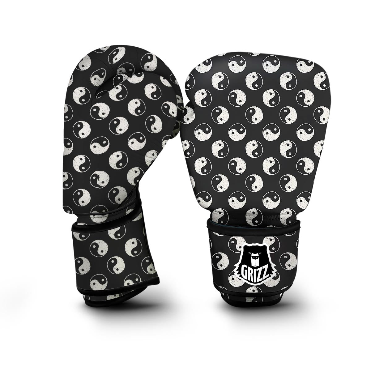 Yin Yang Black Pattern Print Boxing Gloves-grizzshop