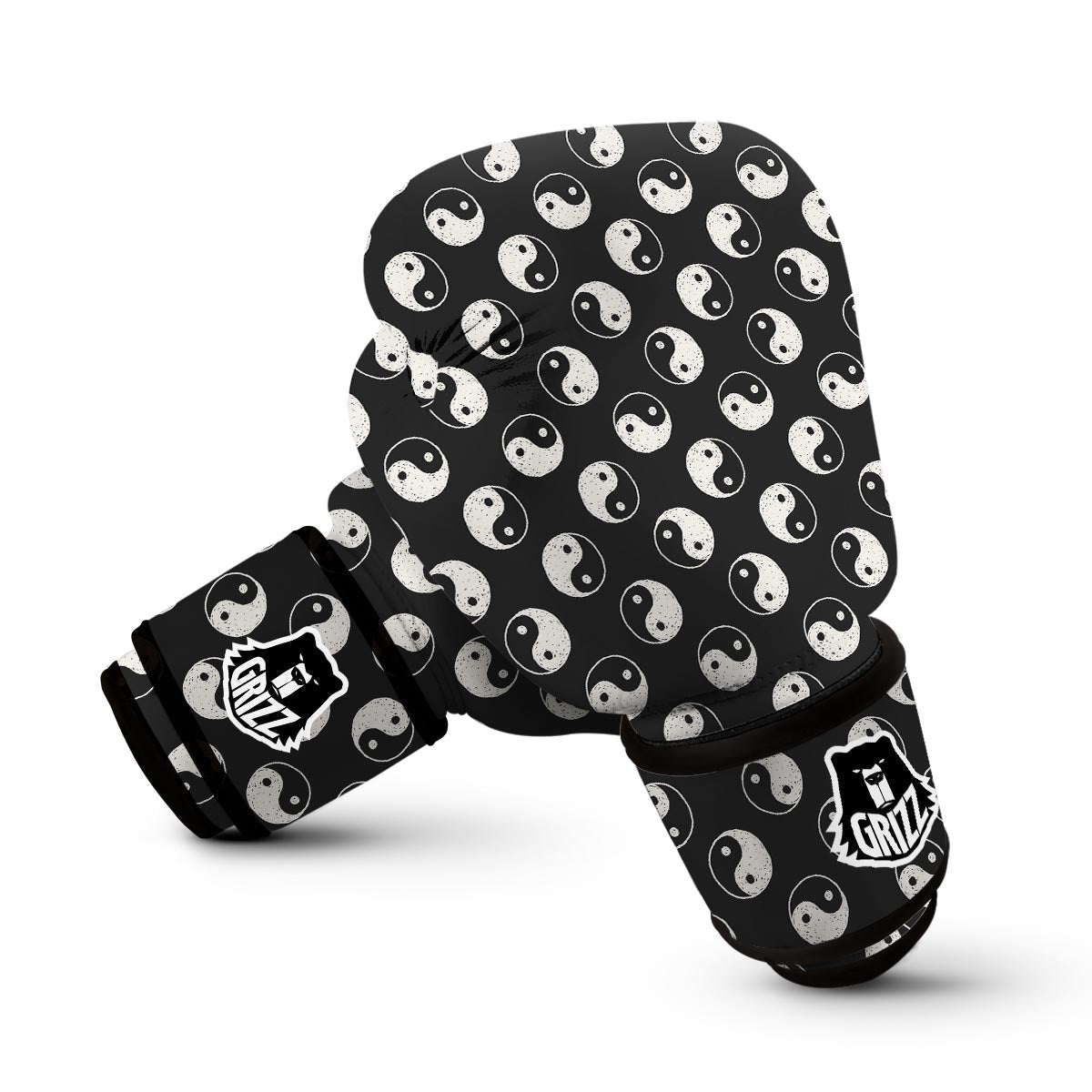 Yin Yang Black Pattern Print Boxing Gloves-grizzshop