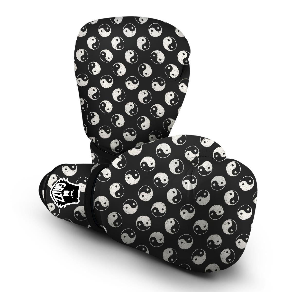 Yin Yang Black Pattern Print Boxing Gloves-grizzshop