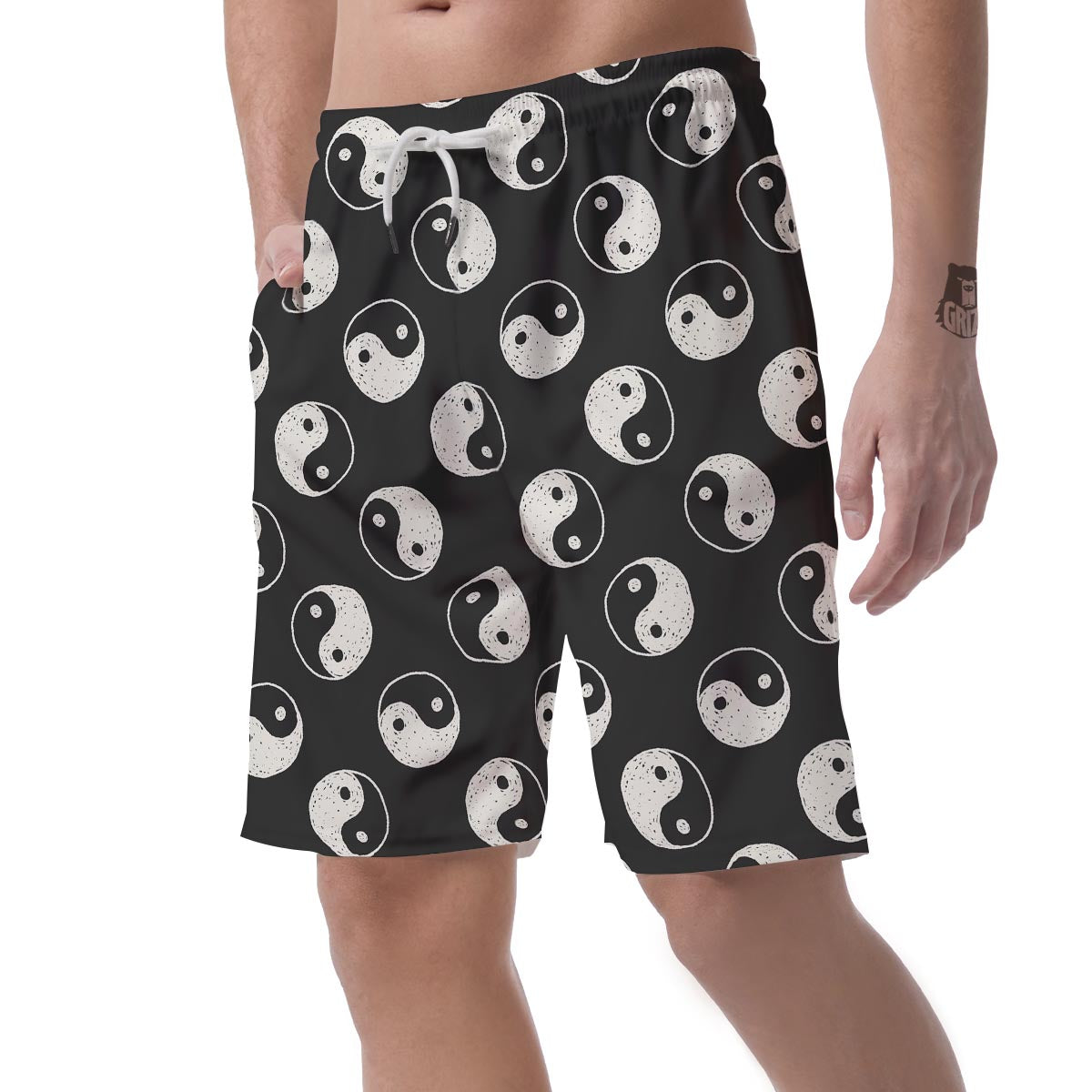 Yin Yang Black Pattern Print Men's Shorts-grizzshop