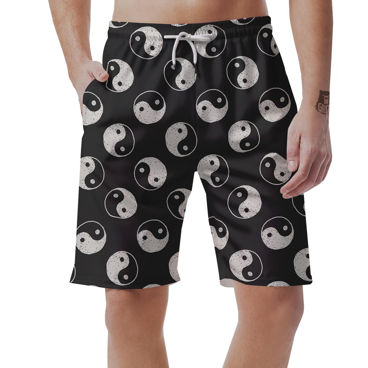 Yin Yang Black Pattern Print Men's Shorts-grizzshop