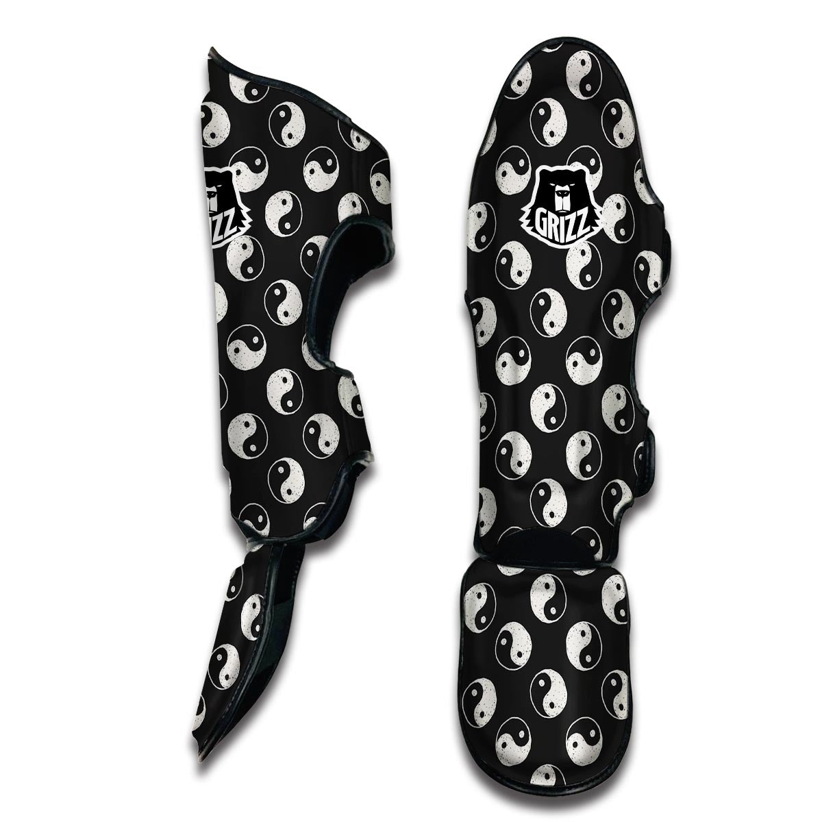 Yin Yang Black Pattern Print Muay Thai Shin Guards-grizzshop