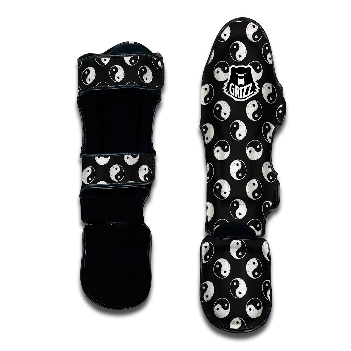 Yin Yang Black Pattern Print Muay Thai Shin Guards-grizzshop