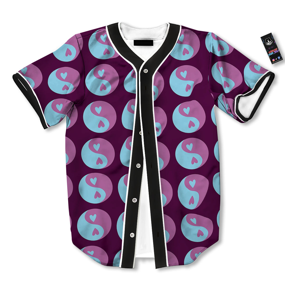 Yin Yang Blue And Purple Print Baseball Jersey-grizzshop