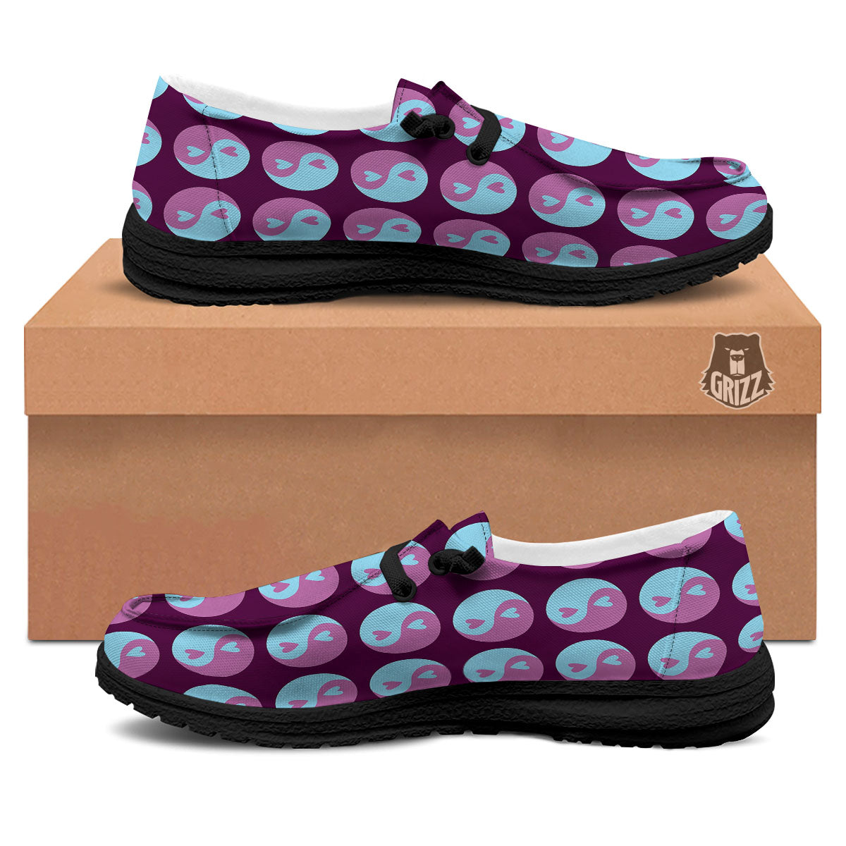Yin Yang Blue And Purple Print Black Loafers-grizzshop