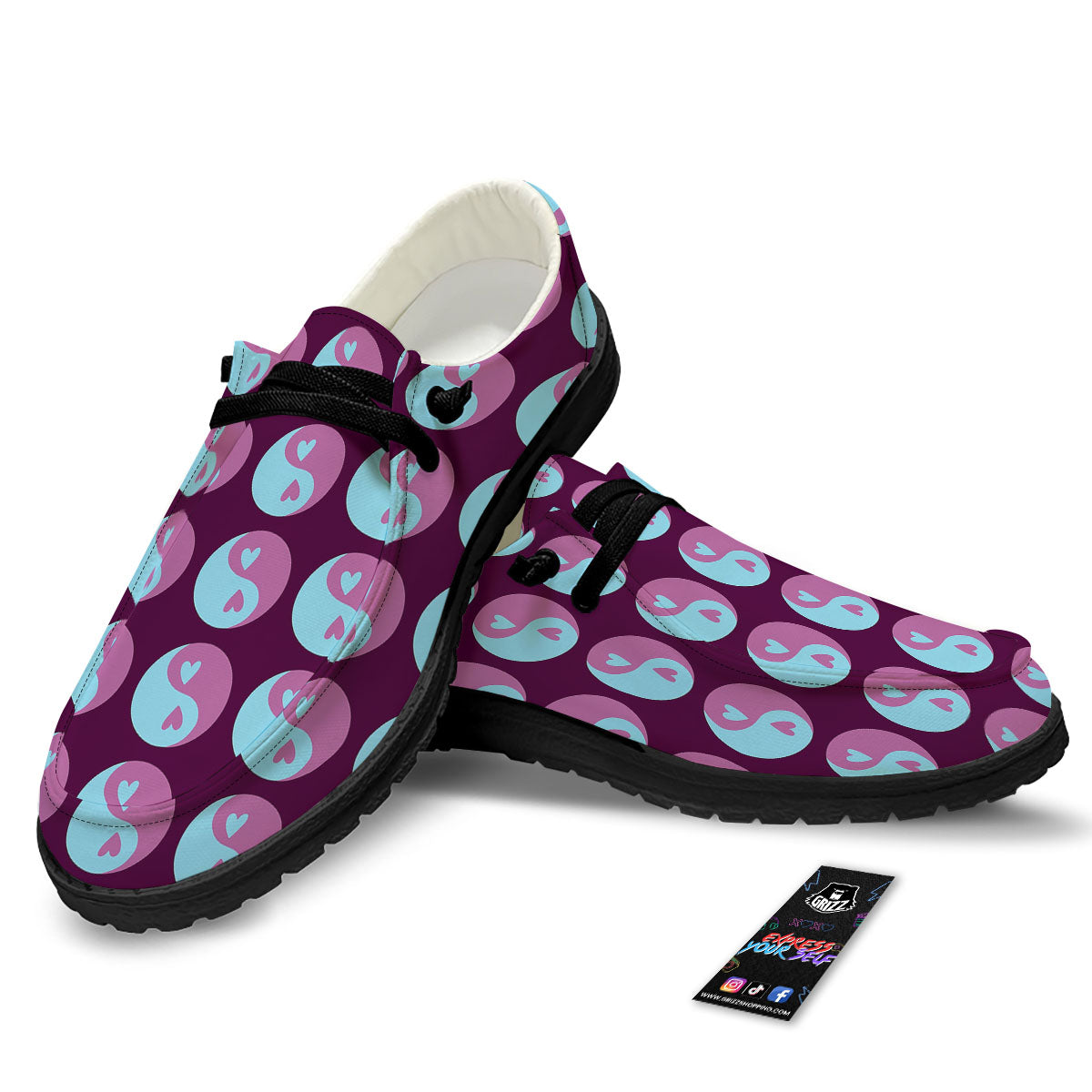 Yin Yang Blue And Purple Print Black Loafers-grizzshop