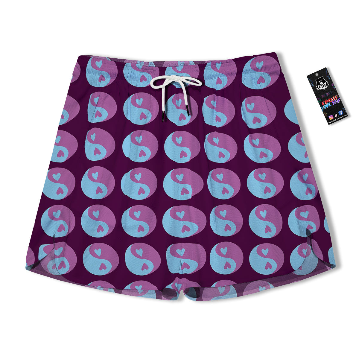 Yin Yang Blue And Purple Print Men's Running Shorts-grizzshop