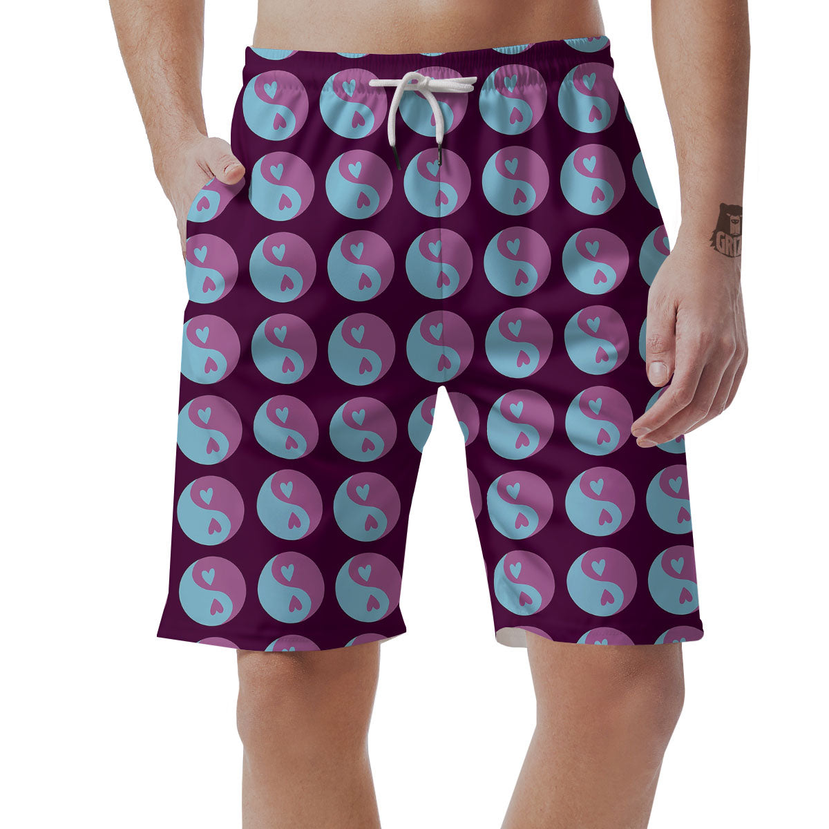 Yin Yang Blue And Purple Print Men's Shorts-grizzshop