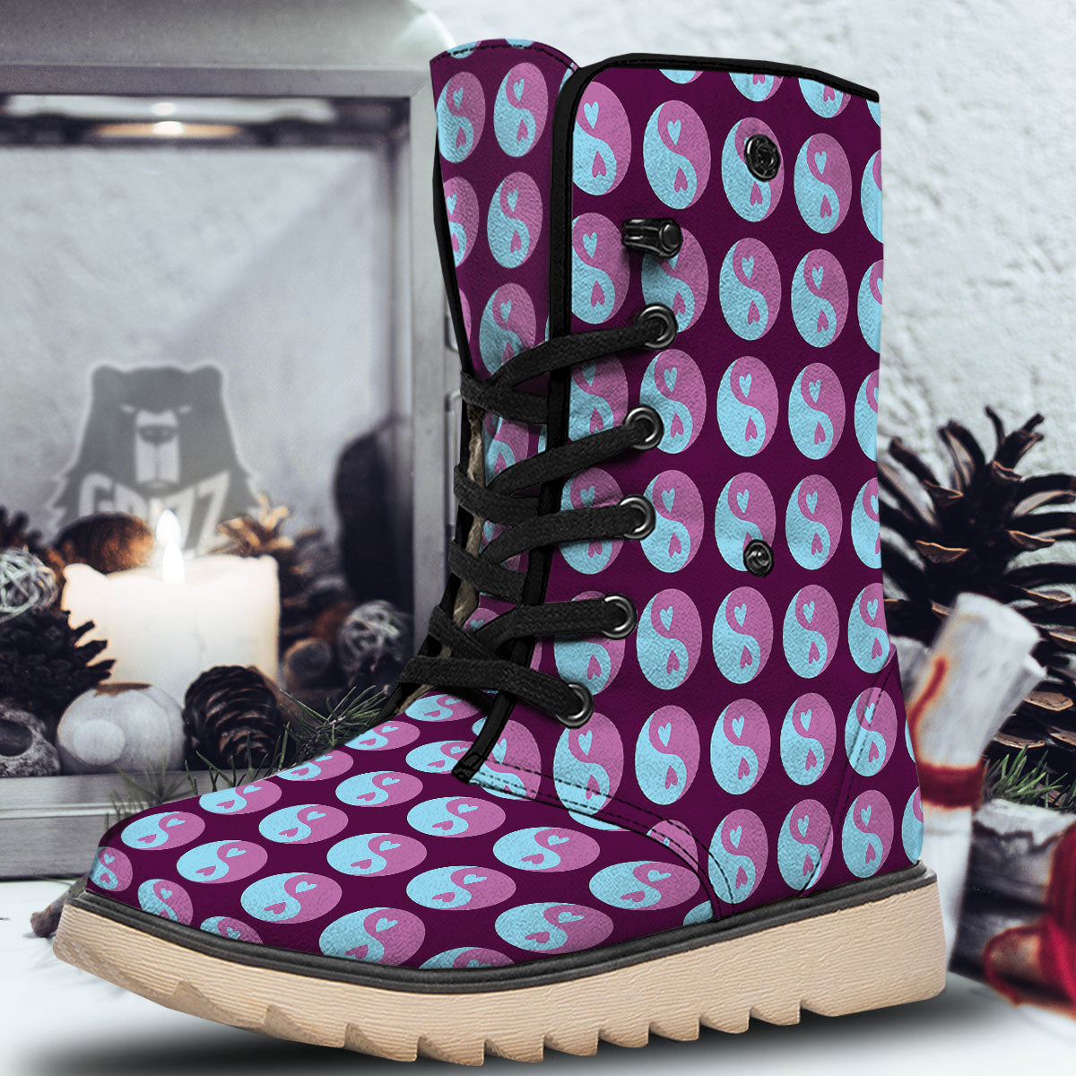 Yin Yang Blue And Purple Print Snow Boots-grizzshop