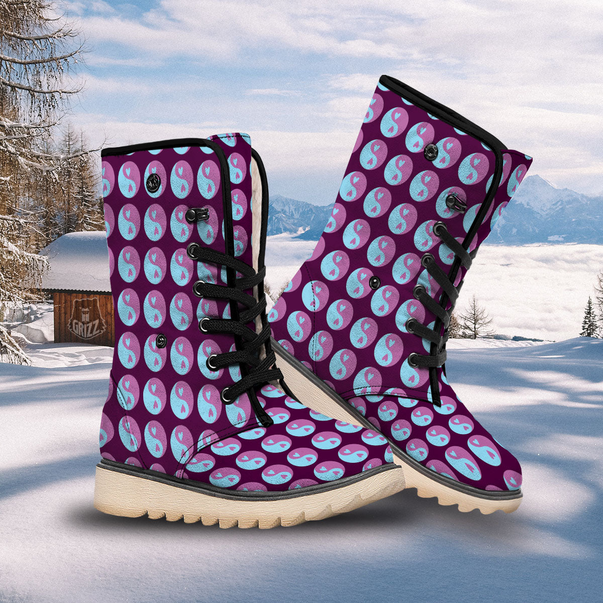 Yin Yang Blue And Purple Print Snow Boots-grizzshop