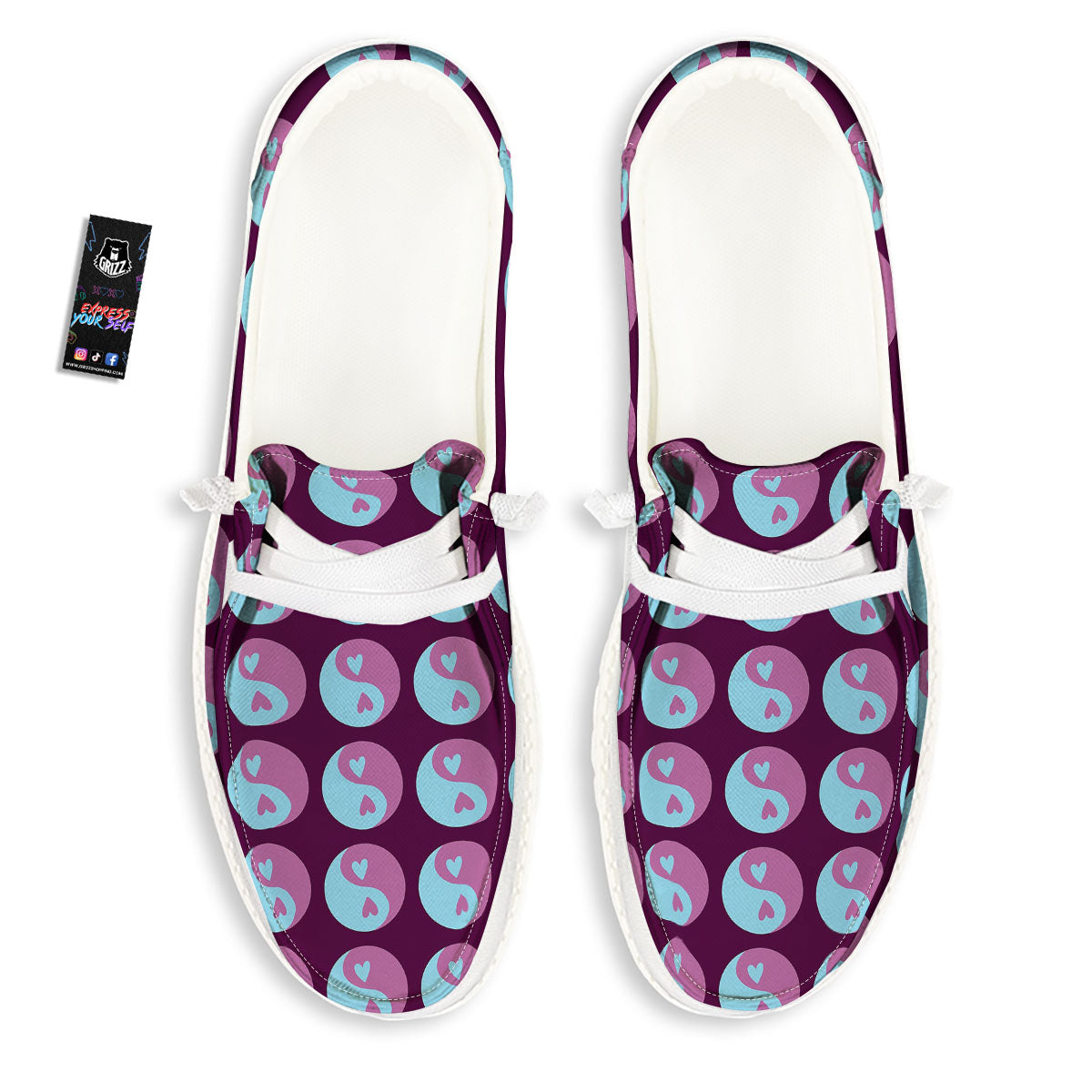 Yin Yang Blue And Purple Print White Loafers-grizzshop