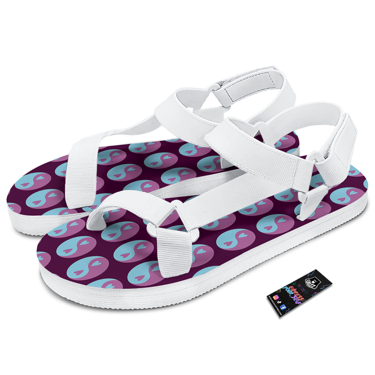 Yin Yang Blue And Purple Print White Open Toe Sandals-grizzshop