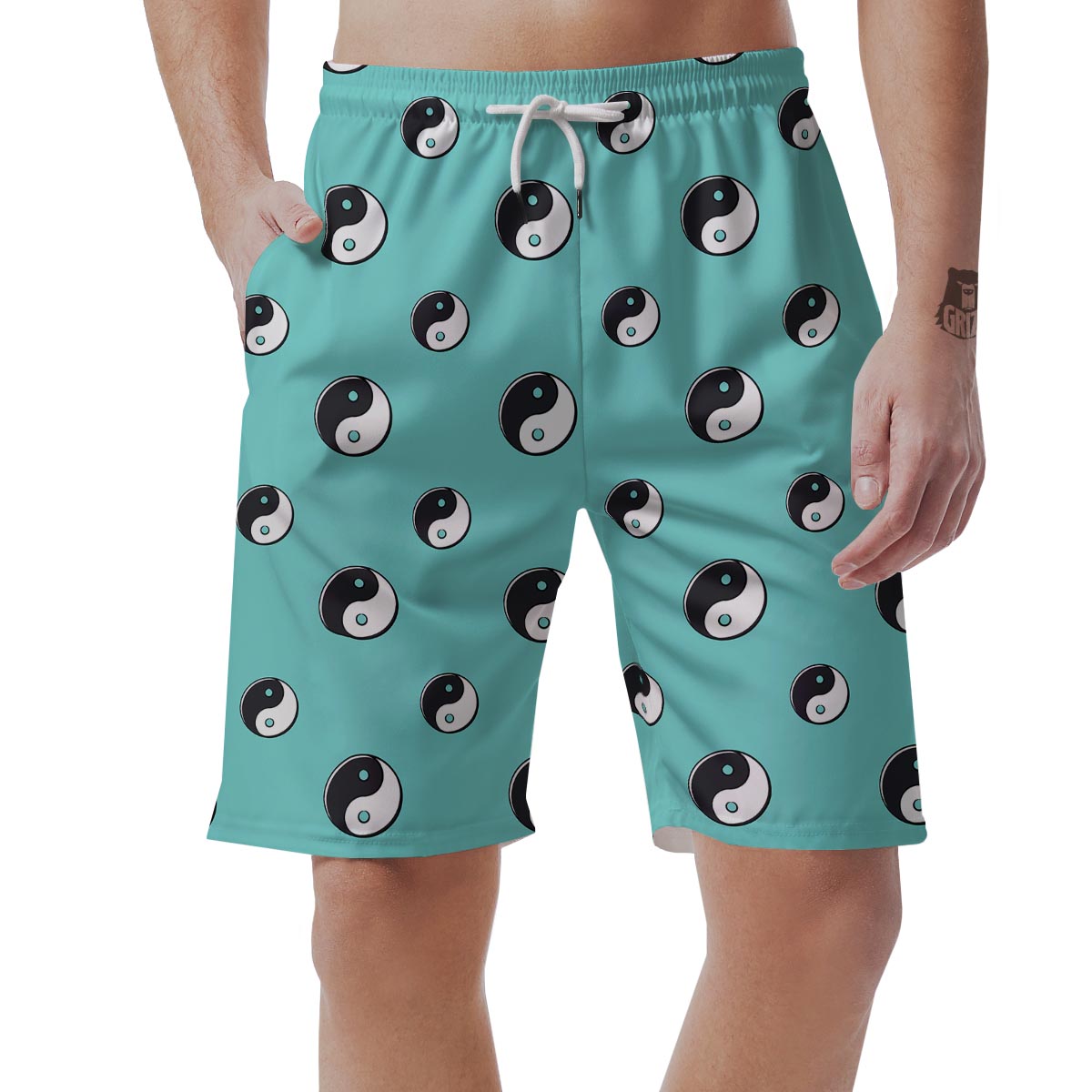 Yin Yang Blue Pattern Print Men's Shorts-grizzshop