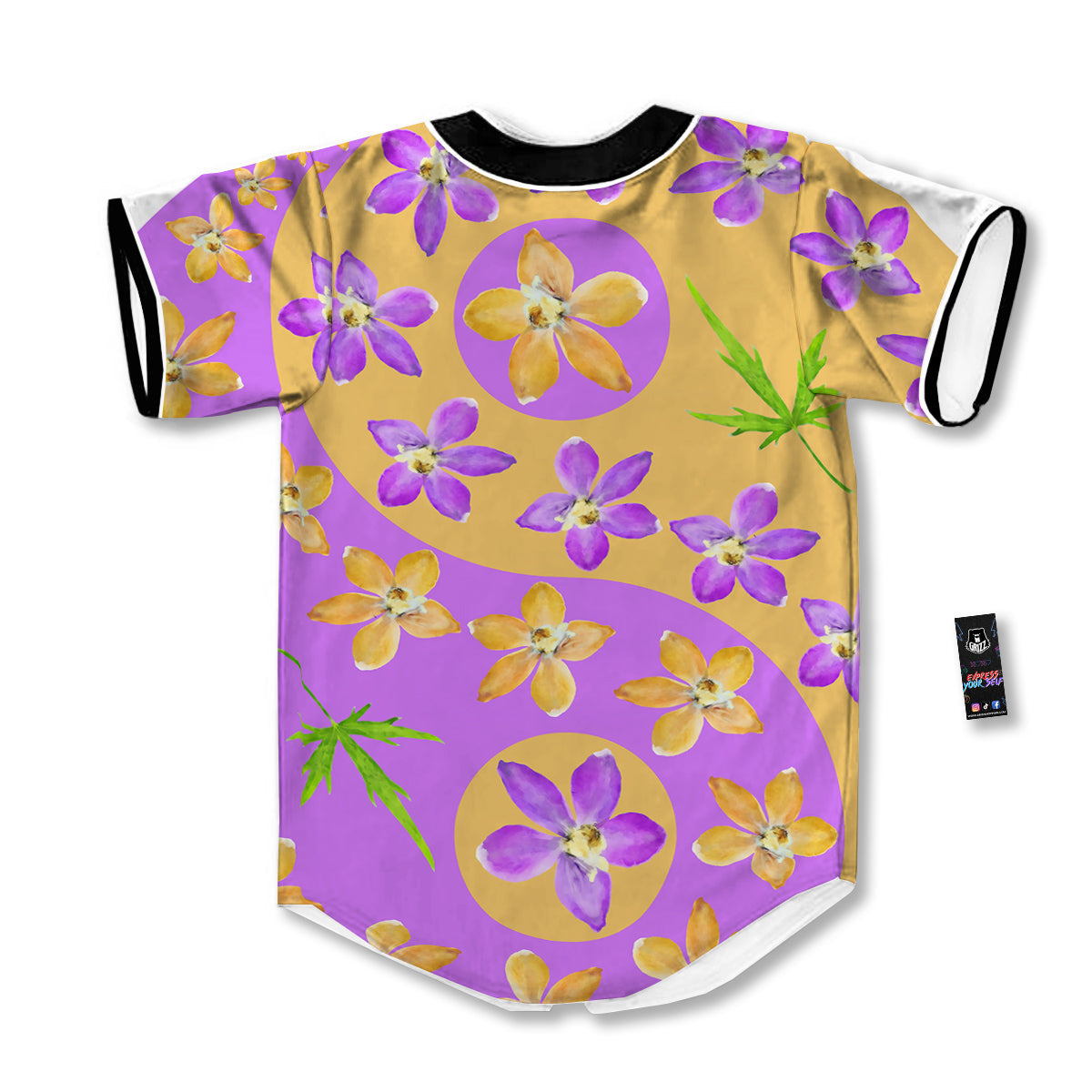 Yin Yang Colorful Flowers Print Baseball Jersey-grizzshop