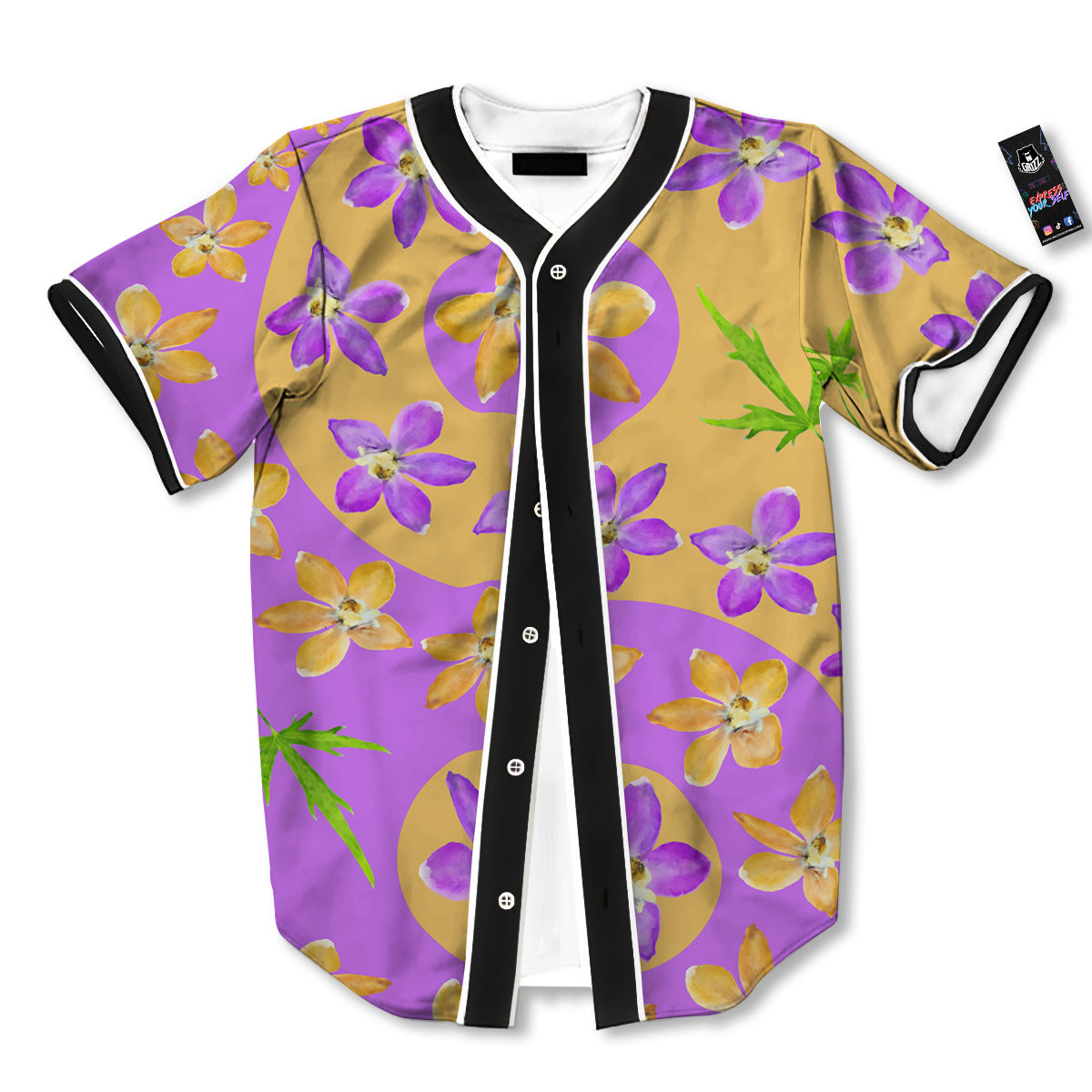 Yin Yang Colorful Flowers Print Baseball Jersey-grizzshop