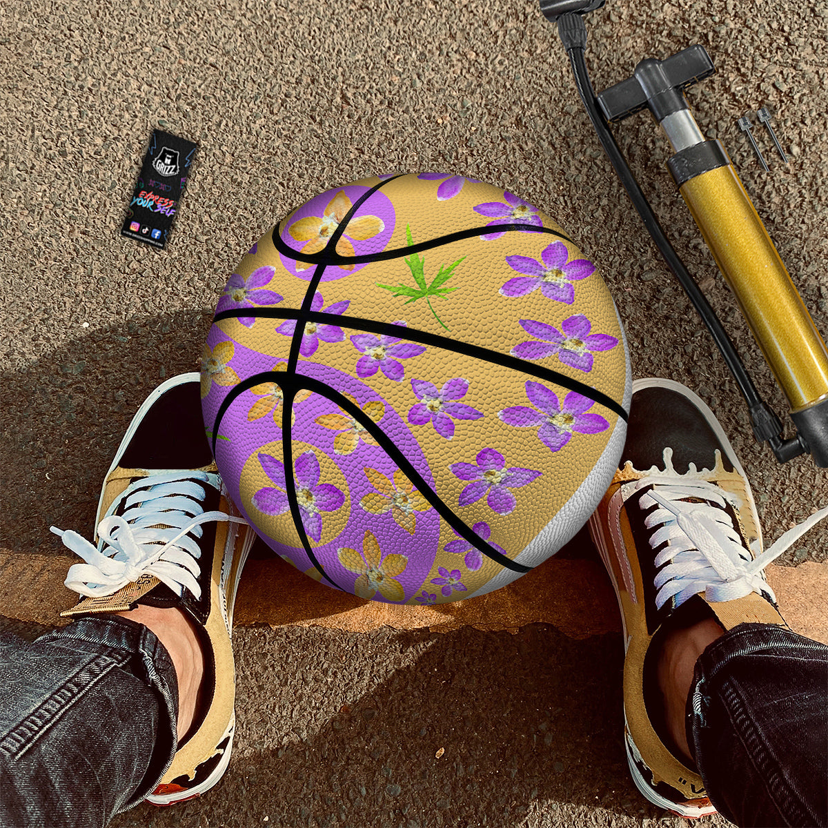 Yin Yang Colorful Flowers Print Basketball-grizzshop