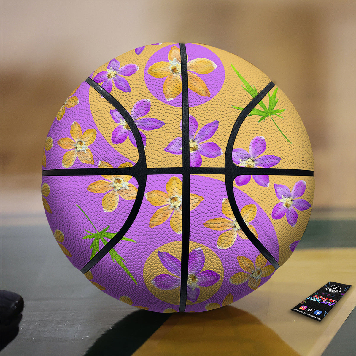 Yin Yang Colorful Flowers Print Basketball-grizzshop
