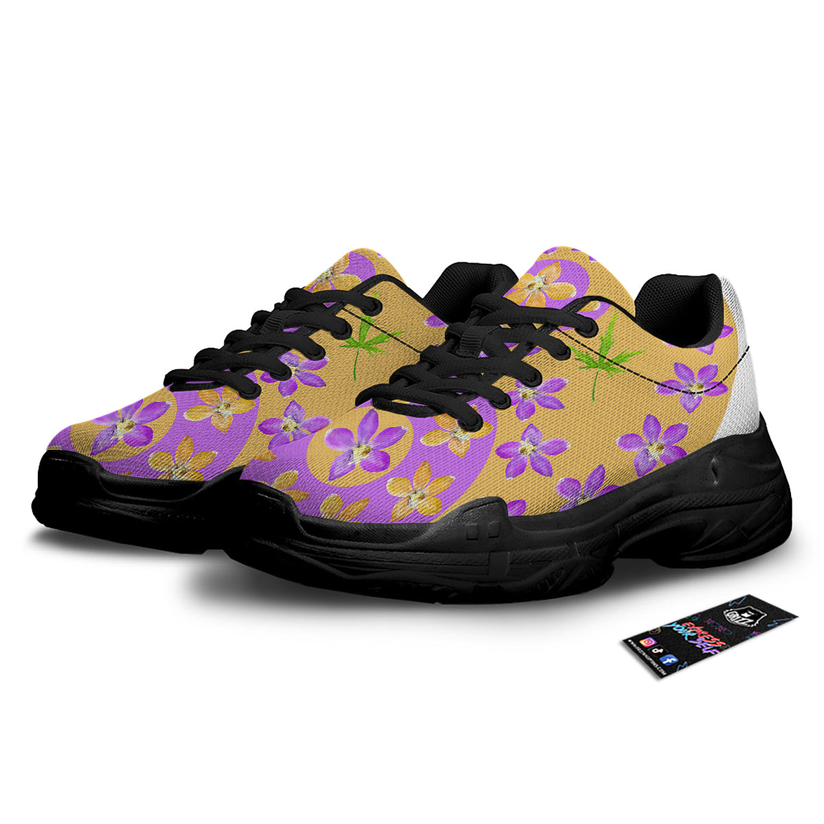 Yin Yang Colorful Flowers Print Black Chunky Shoes-grizzshop