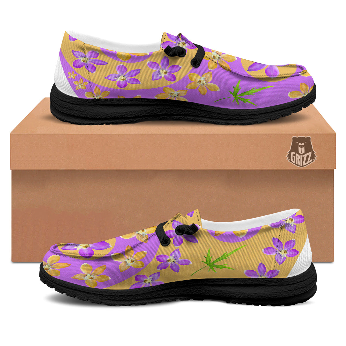 Yin Yang Colorful Flowers Print Black Loafers-grizzshop