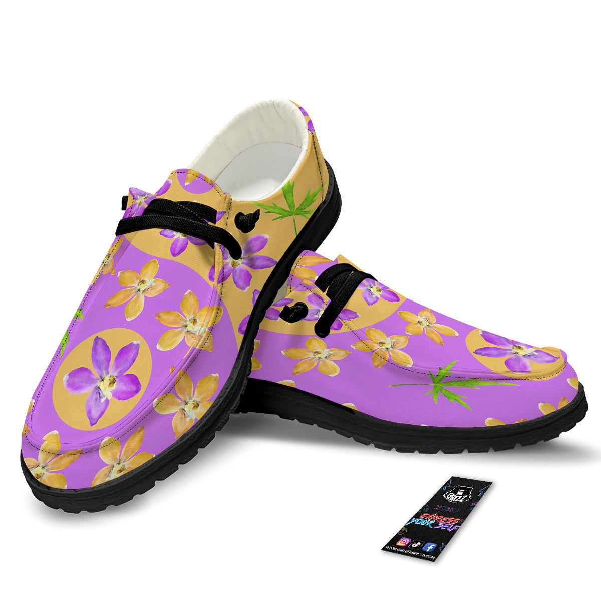Yin Yang Colorful Flowers Print Black Loafers-grizzshop