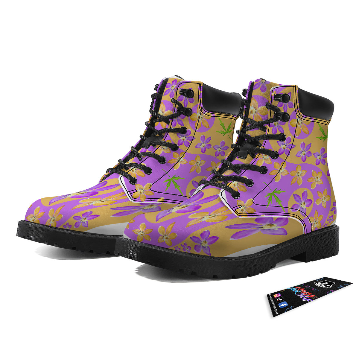Yin Yang Colorful Flowers Print Boots-grizzshop