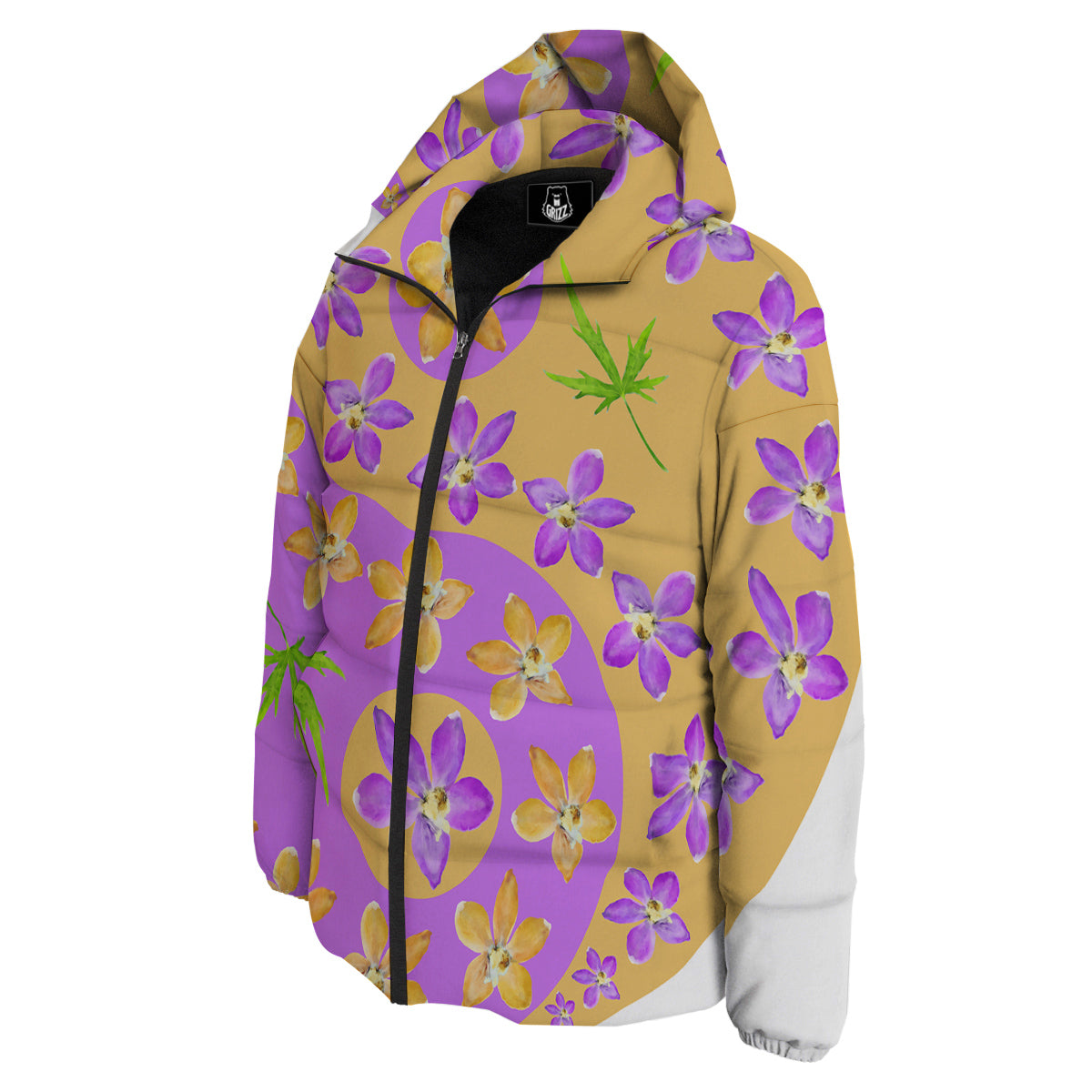 Yin Yang Colorful Flowers Print Down Jacket-grizzshop