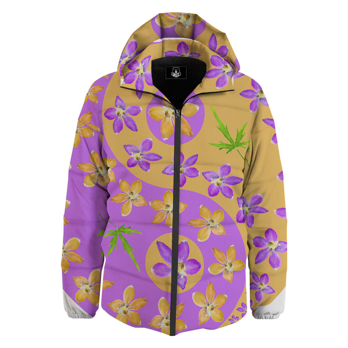Yin Yang Colorful Flowers Print Down Jacket-grizzshop
