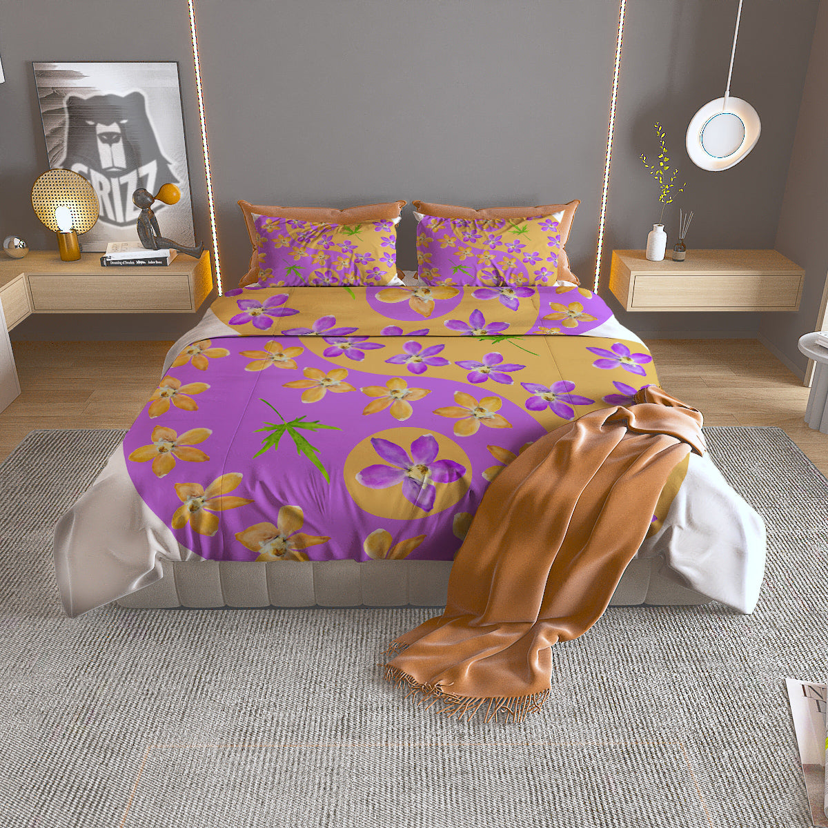 Yin Yang Colorful Flowers Print Duvet Cover Bedding Set-grizzshop