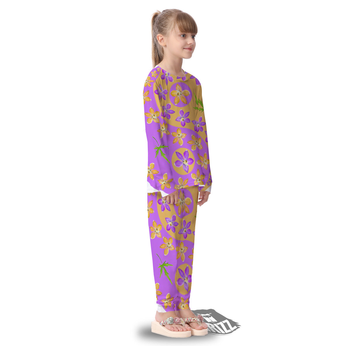 Yin Yang Colorful Flowers Print Kid's Pajamas-grizzshop